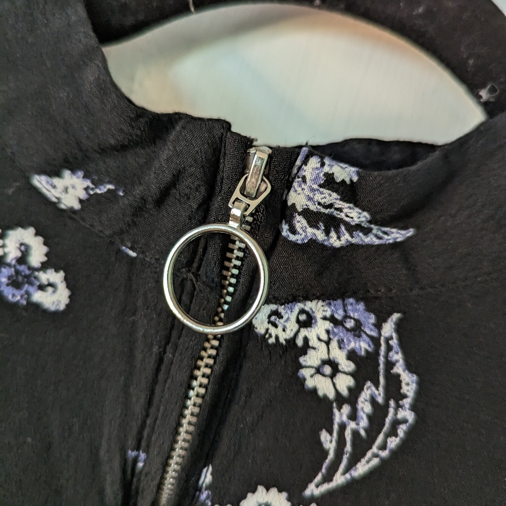 WHO WHAT WEAR Zipper Front Black Floral Print Dress XL - Picture 4 of 9